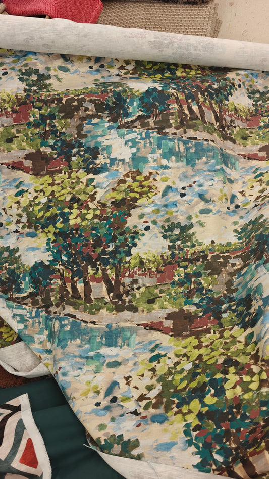 Coton Lin Aquarelle Paysage - 140cm