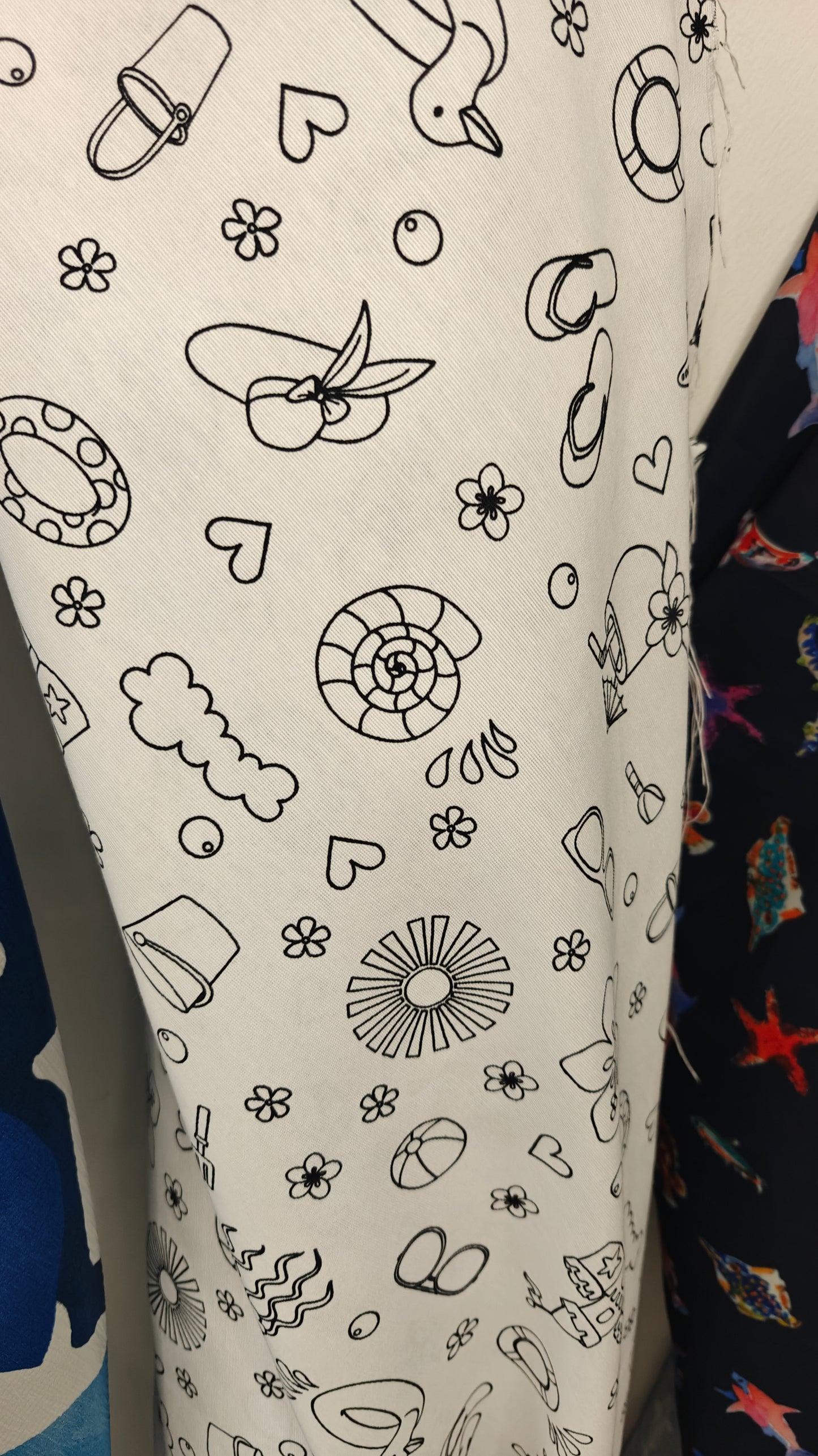 Coton blanc imprimé plage à colorier – ADT114