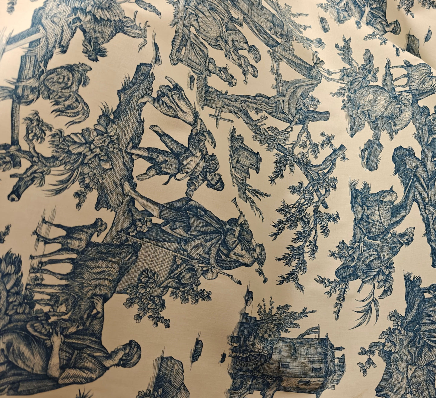 👑 Toile de Jouy bleu ou rouge écru au mètre - Pièce Rare