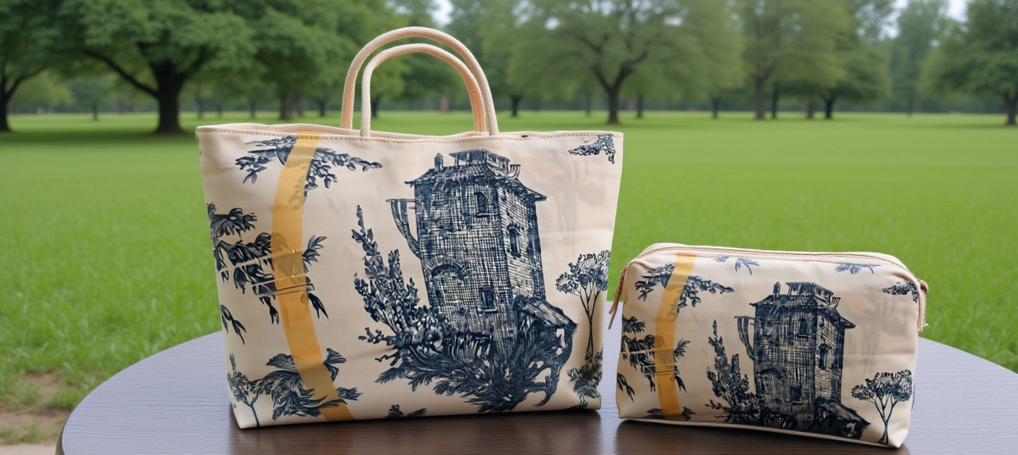 Toile de Jouy bleu écru au mètre