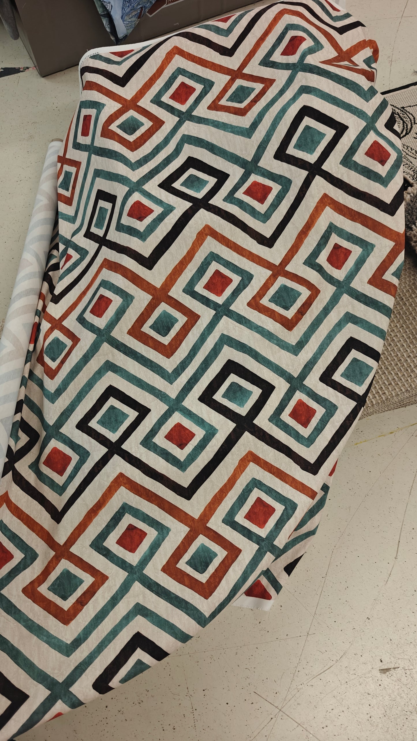 Coton Enduit Geometrique Ocre Kaki - 180x 140cm