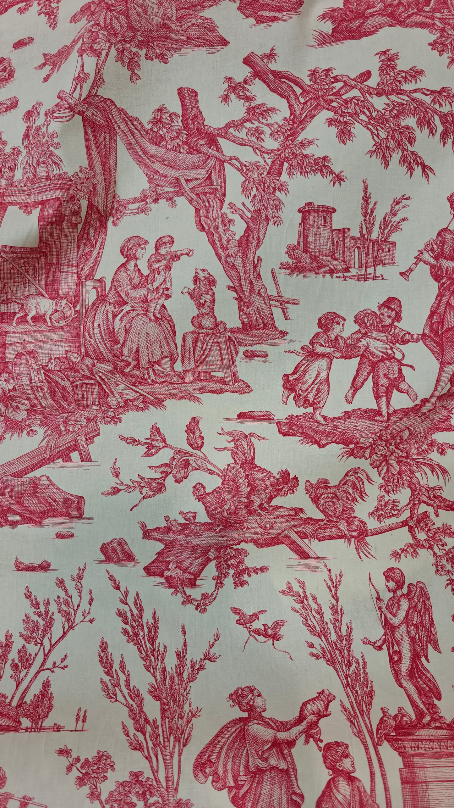 Détail — 👑 Toile de Jouy bleu ou rouge écru au mètre - Pièc | Autour du Tissu Strasbourg