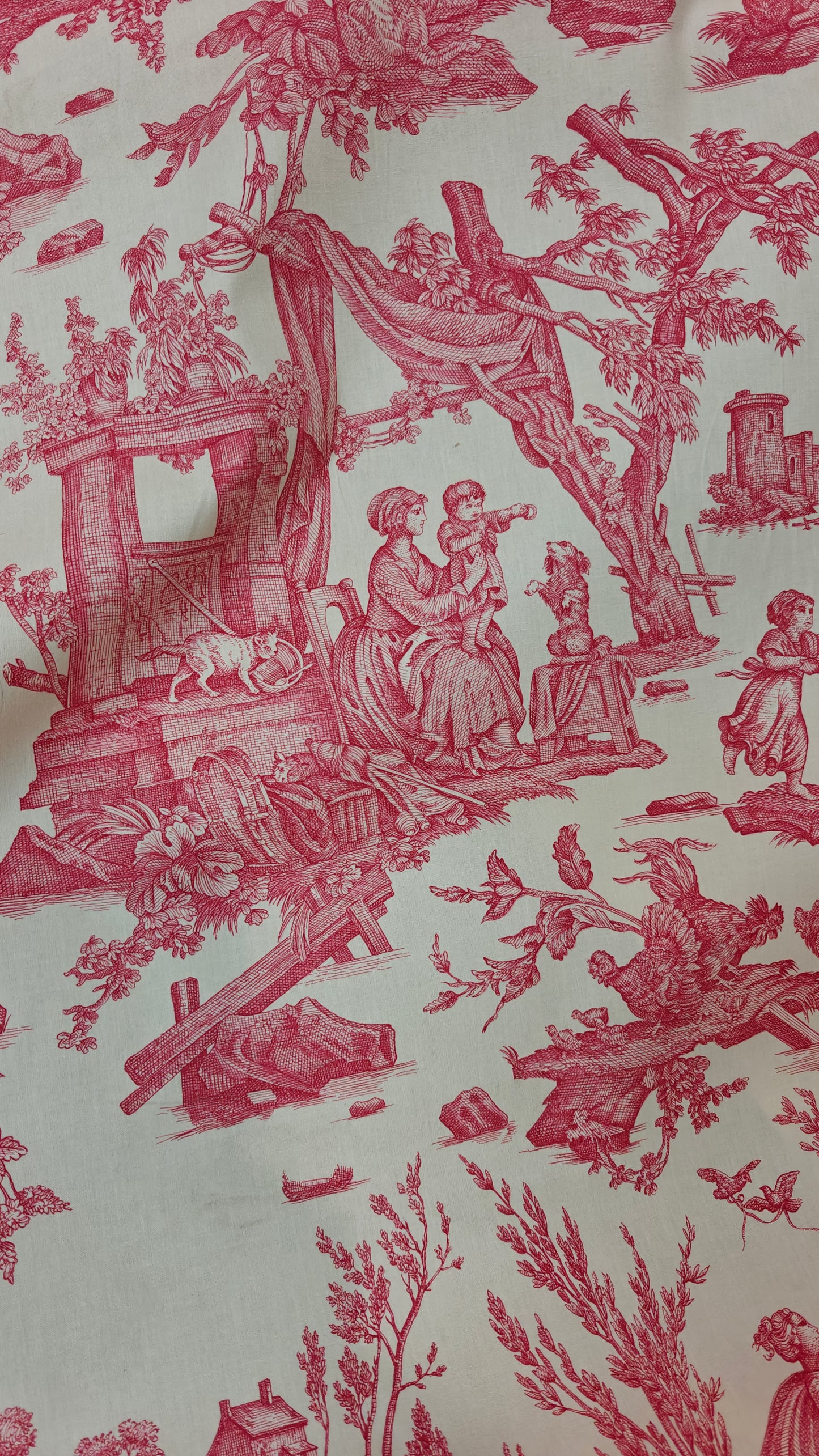 Détail — 👑 Toile de Jouy bleu ou rouge écru au mètre - Pièc | Autour du Tissu Strasbourg