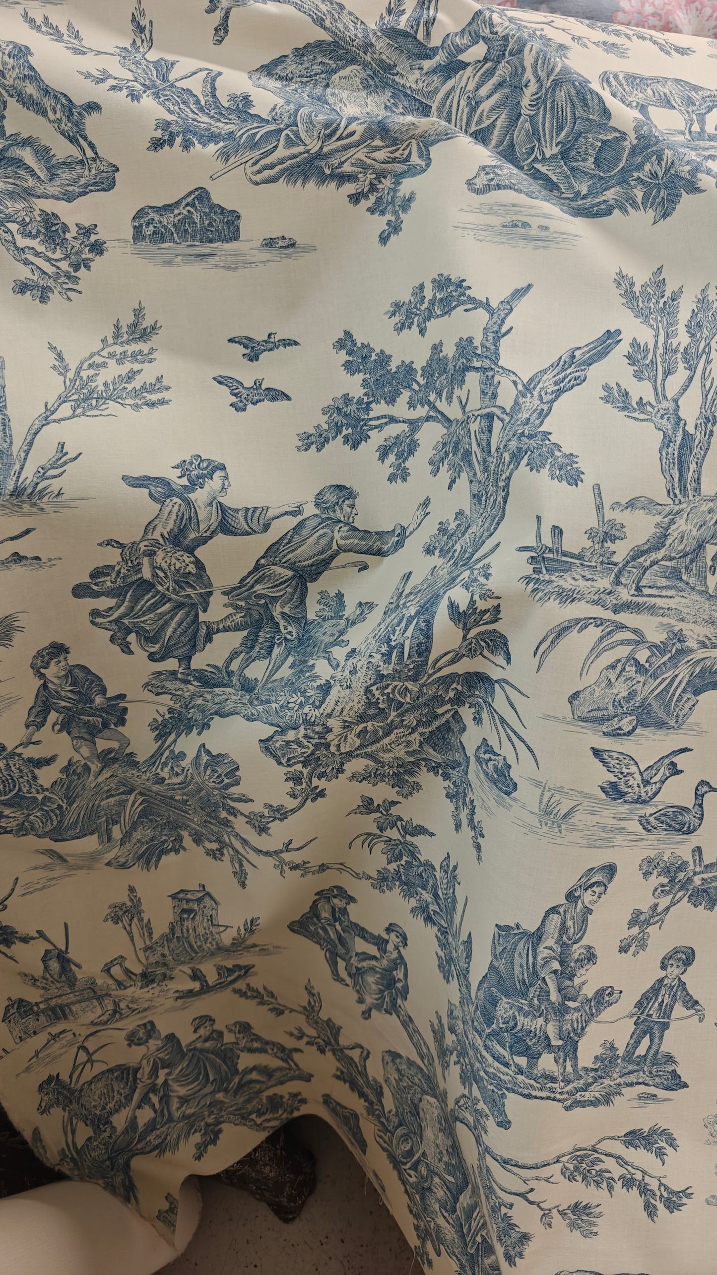 Toile de Jouy Bleue Ecru - 150cm