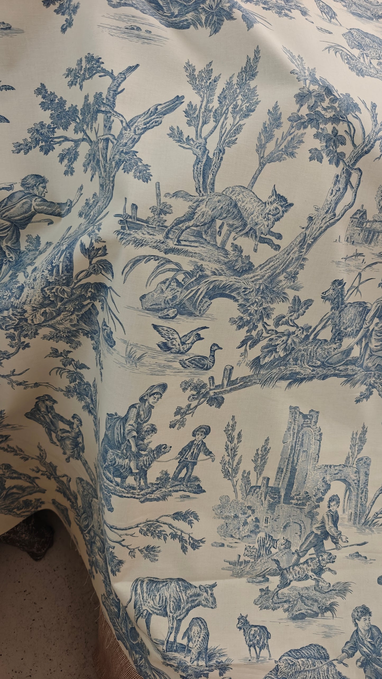 Toile de Jouy Bleue Ecru - 150cm