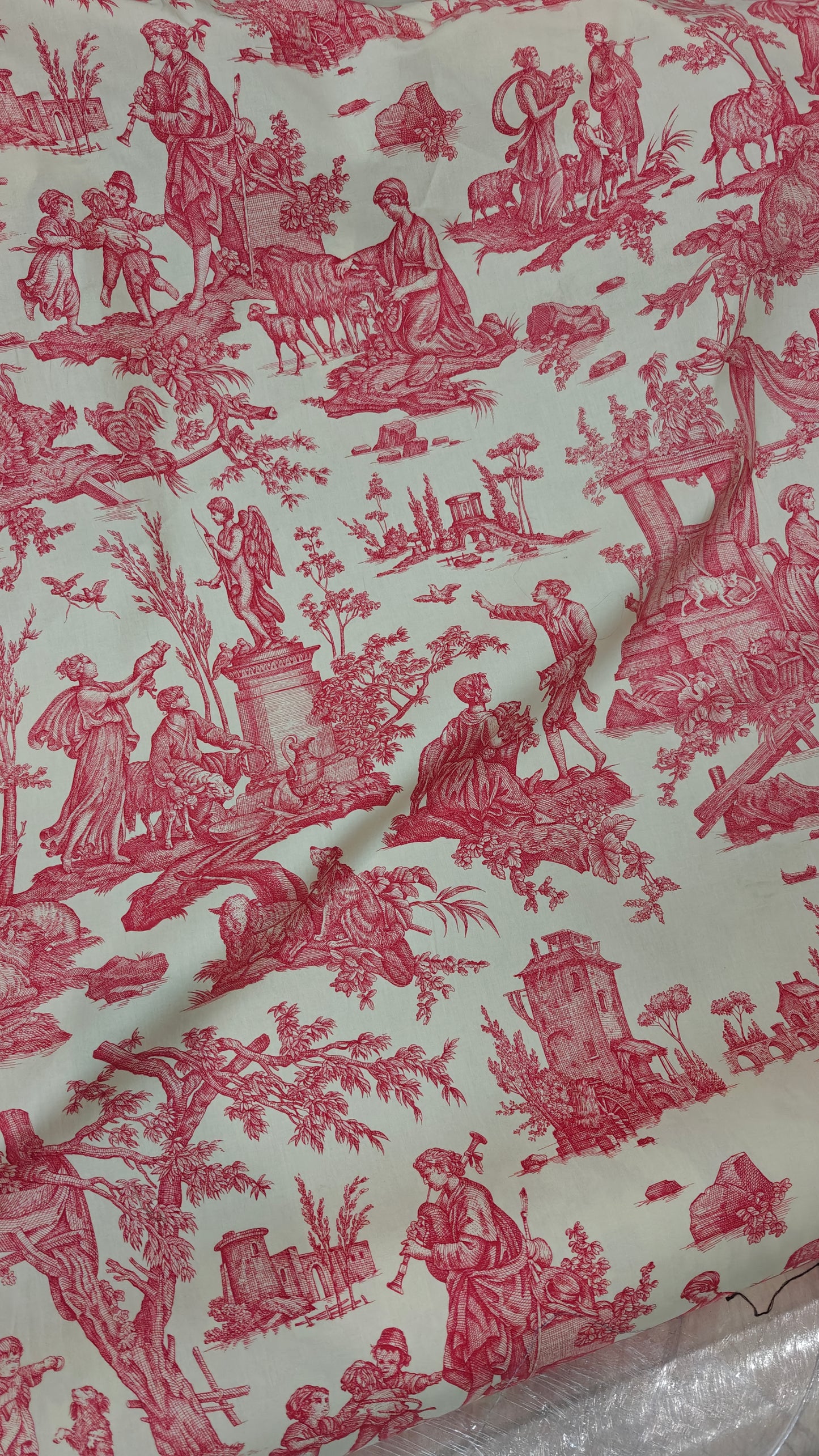 Détail — 👑 Toile de Jouy bleu ou rouge écru au mètre - Pièc | Autour du Tissu Strasbourg