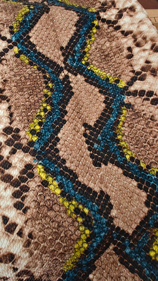 Simili Cuir Python Bleu et Jaune Fluo - Destockage