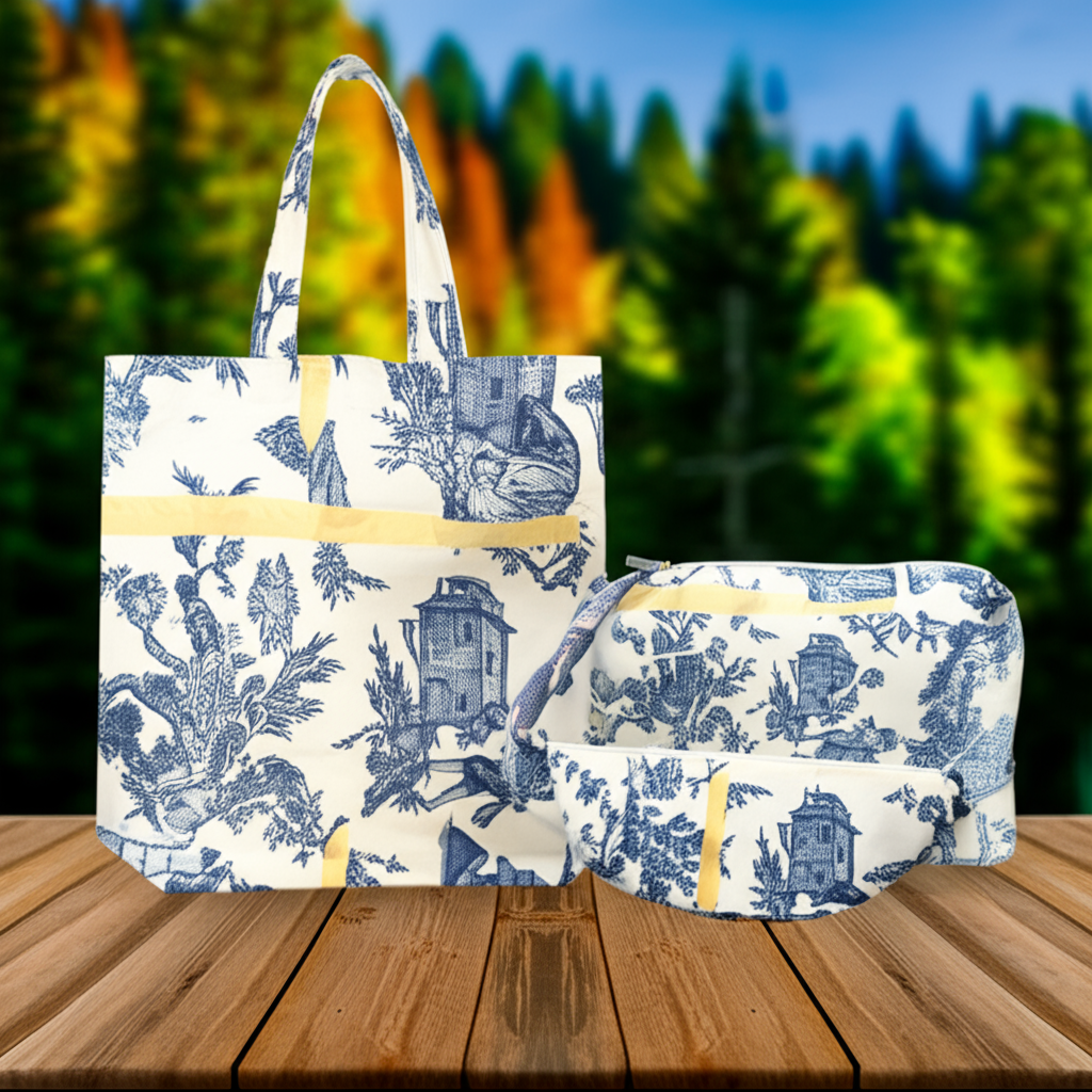 Toile de Jouy bleu écru au mètre