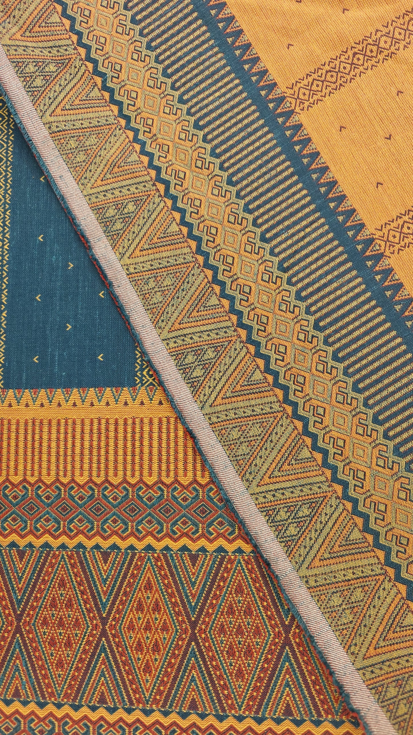 Jacquard Ethnique Bleu Petrole Ocre - 140cm