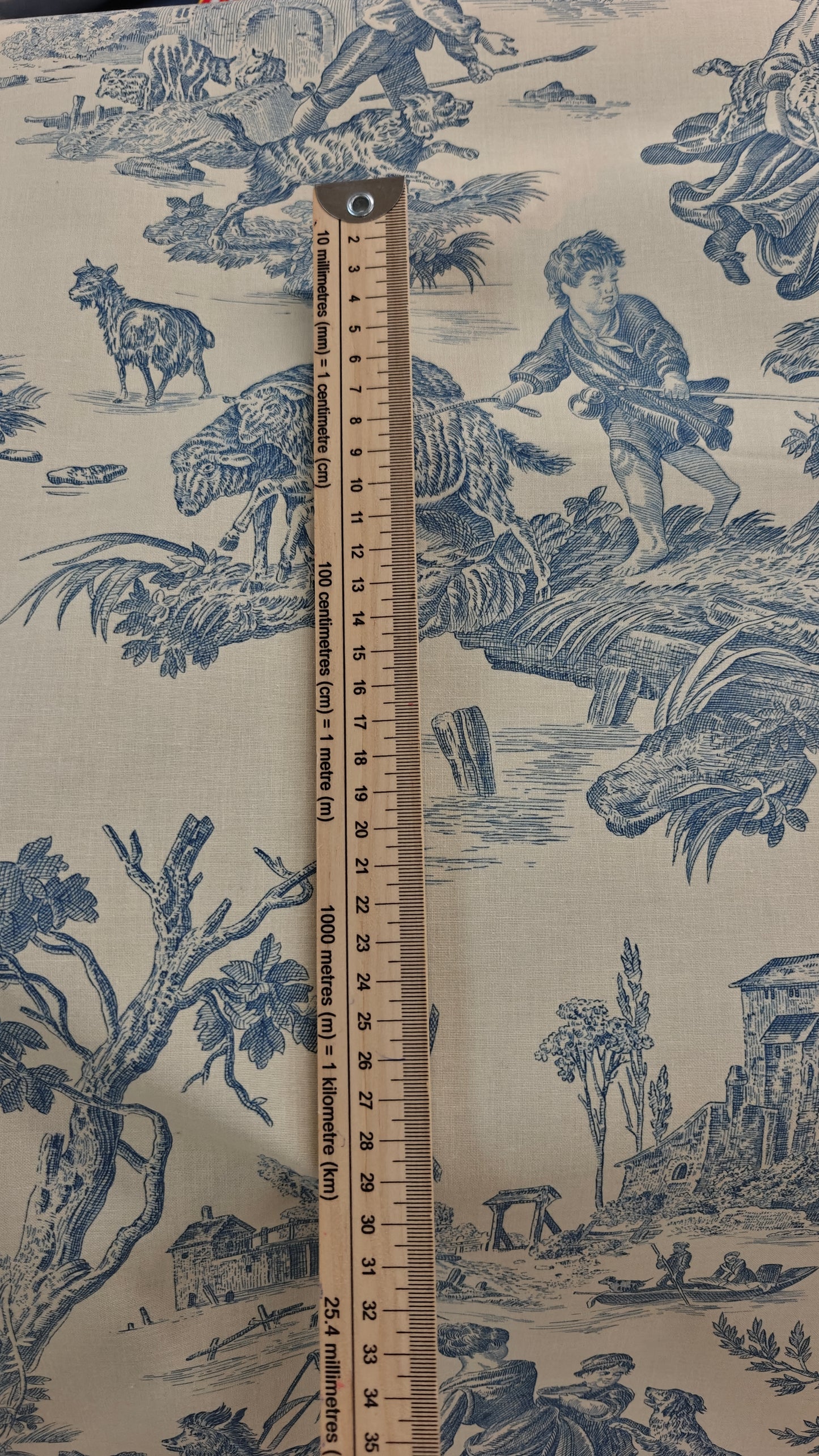 Toile de Jouy Bleue Ecru - 150cm