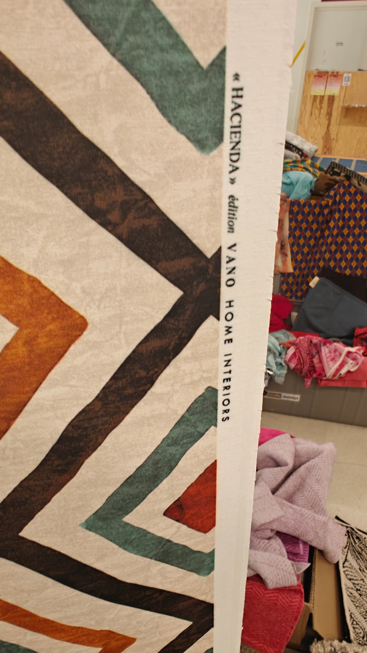 Coton Enduit Geometrique Ocre Kaki - 180x 140cm