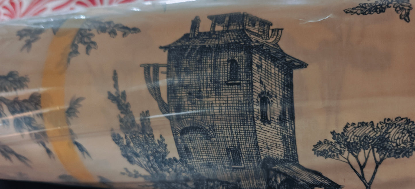Toile de Jouy bleu écru au mètre