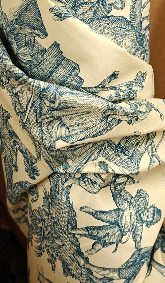 👑 Toile de Jouy bleu ou rouge écru au mètre - Pièce Rare