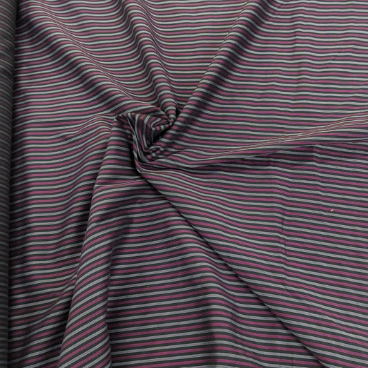 Tissu rayé fin gris/prune/blanc  Fin de série